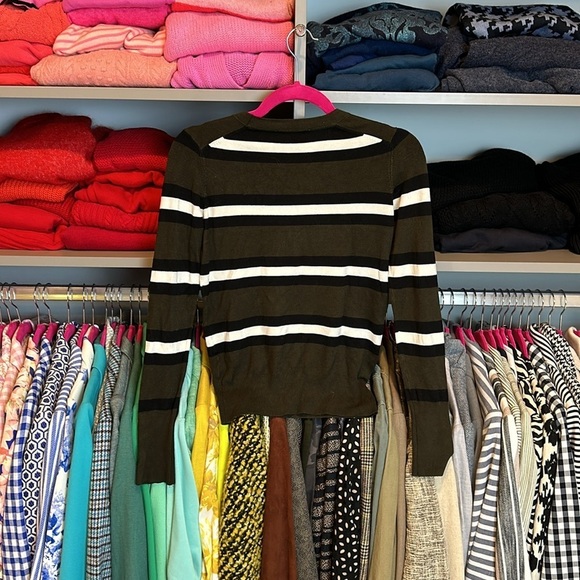 Zara dark green/white/black striped long sleeve crew neck sweater size S - Picture 4 of 4